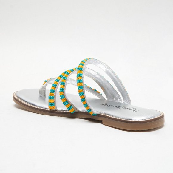 🎉LAST CHANCE🎉 FREE PEOPLE Beatrice Beaded Flat Sandals / Platino Combo - Picture 6 of 9
